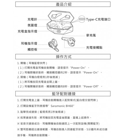 Saramonic - 低延遲真無線藍牙遊戲耳機（紅色） - BH-60R (Red)