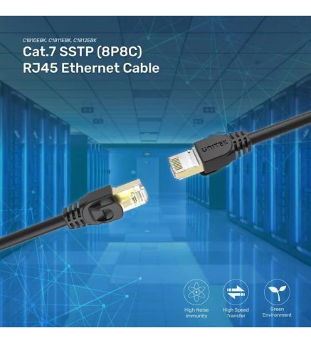 UNITEK優越者 - 0.5米,CAT 7 RJ45 (8P8C) 公頭轉 RJ45(8P8C) 公頭/以太網電纜 - C1808HBK