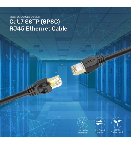 UNITEK優越者 - 2M , Cat 7 RJ45 (8P8C) 公頭轉 RJ45(8P8C) 公頭電纜 , 黑色/以太網電纜 - C1810EBK
