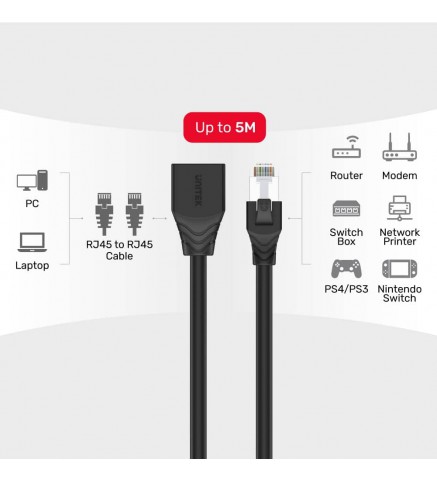 UNITEK優越者 - 0.5M，Cat 6 RJ45 (8P8C) 公對母延長網絡電纜，黑色，Unitek 塑料袋包裝 - C1896BK-0.5M