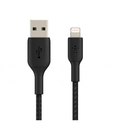 BELKIN貝爾金 - BoostCharge 編織閃電轉 USB-A 線（15 公分/6 英寸，黑色） - CAA002BT0MBK