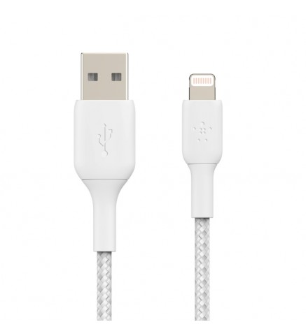 BELKIN貝爾金 - BoostCharge 編織閃電轉 USB-A 線（15 公分/6 英寸，白色） - CAA002BT0MWH