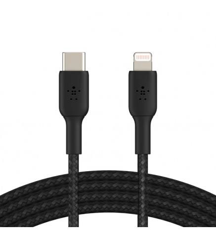 BELKIN貝爾金 - BOOST↑CHARGE USB-C 至 Lightning 編織充電線纜（1米，黑色） - CAA004BT1MBK