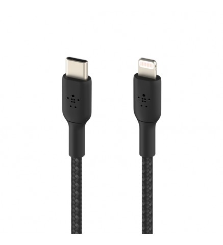 BELKIN貝爾金 - BOOST↑CHARGE USB-C 至 Lightning 編織充電線纜（1米，黑色） - CAA004BT1MBK