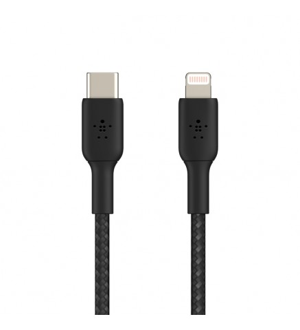 BELKIN貝爾金 - BOOST↑CHARGE USB-C 至 Lightning 編織充電線纜（1米，黑色） - CAA004BT1MBK