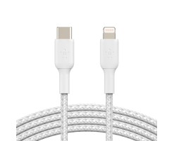 BELKIN貝爾金 - BOOST↑CHARGE USB-C 至 Lightning 編織充電線纜（1米，白色） - CAA004BT1MWH