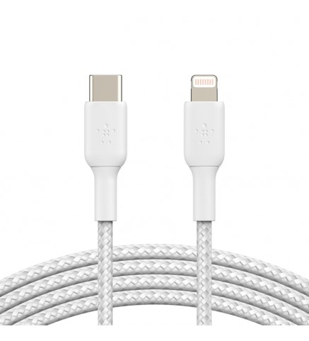 BELKIN貝爾金 - BOOST↑CHARGE USB-C 至 Lightning 編織充電線纜（2米，白色） - CAA004BT2MWH