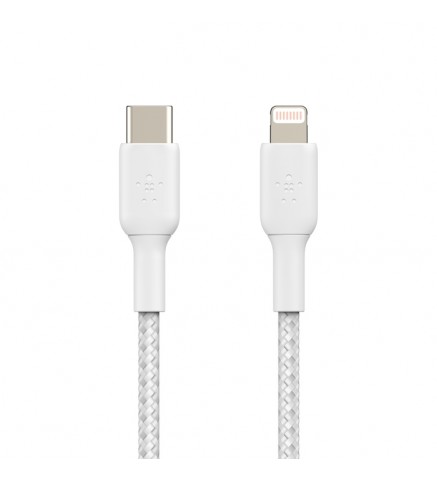 BELKIN貝爾金 - BOOST↑CHARGE USB-C 至 Lightning 編織充電線纜（2米，白色） - CAA004BT2MWH