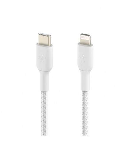 BELKIN貝爾金 - BOOST↑CHARGE USB-C 至 Lightning 編織充電線纜（2米，白色） - CAA004BT2MWH