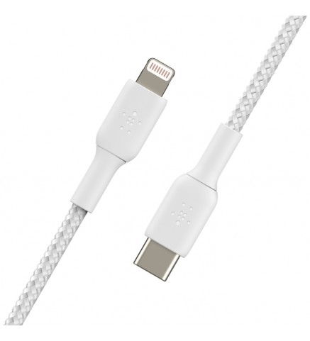 BELKIN貝爾金 - BOOST↑CHARGE USB-C 至 Lightning 編織充電線纜（2米，白色） - CAA004BT2MWH