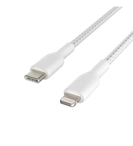 BELKIN貝爾金 - BOOST↑CHARGE USB-C 至 Lightning 編織充電線纜（2米，白色） - CAA004BT2MWH