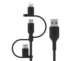 BELKIN貝爾金 - BoostCharge 通用電纜 附 USB-C、®Micro-USB 及 Lightning 接口的 3.3 呎 USB-A 線纜 1米 黑色 - CAC001BT1MBK