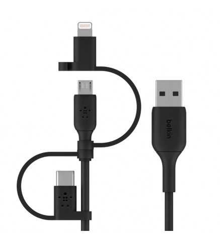 BELKIN貝爾金 - BoostCharge 通用電纜 附 USB-C、®Micro-USB 及 Lightning 接口的 3.3 呎 USB-A 線纜 1米 黑色 - CAC001BT1MBK