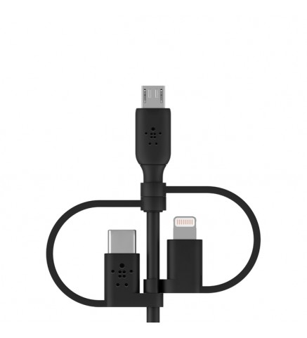 BELKIN貝爾金 - BoostCharge 通用電纜 附 USB-C、®Micro-USB 及 Lightning 接口的 3.3 呎 USB-A 線纜 1米 黑色 - CAC001BT1MBK