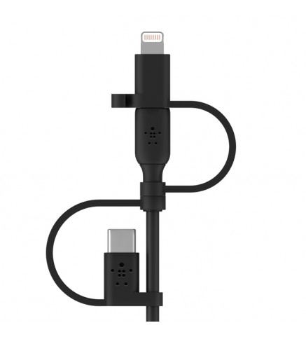 BELKIN貝爾金 - BoostCharge 通用電纜 附 USB-C、®Micro-USB 及 Lightning 接口的 3.3 呎 USB-A 線纜 1米 黑色 - CAC001BT1MBK