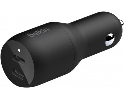 BELKIN貝爾金 - 車用充電器，36W (USB-C 18W X 2)，車用充電器，USB，PD，快速充電，相容於 iPhone、iPad、Android，黑色 - CCB002QCBK