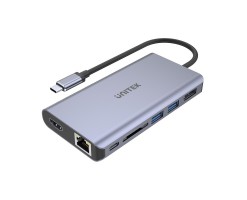 UNITEK優越者 - USB3.1 Type-C 7 端口鋁製，帶 DisplayPort 和 PD100W（USB-A*2、HDMI、DP、SD 卡、RJ45、PD100W） - D1056A