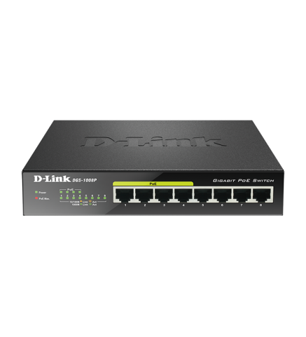 D-Link 友訊科技8-Port Gigabit PoE桌上型乙太網路交換器 - DGS-1008P