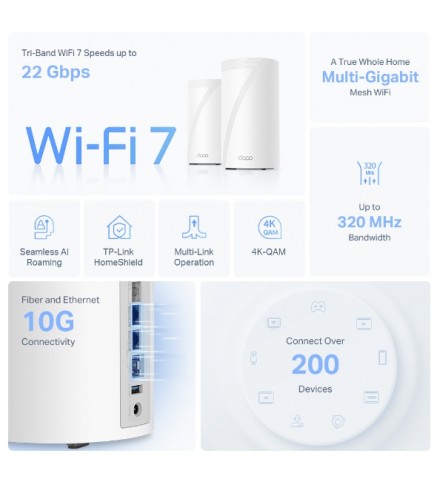 TP-LINK BE22000 三頻全家庭 Mesh WiFi 7 系統/路由器 - Deco BE85(1-pack)