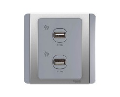 施耐德 兩位2.1A USB充電插座（銀灰色） - E3032USB_GS