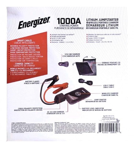 Energizer 勁量 7200mAh 專業汽車起動電源/啟動器 + Qi無線充電 黑色 -ENJ1000
