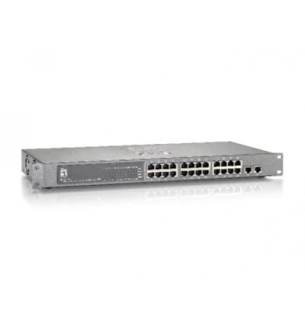 Level One 26 端口 PoE 交換機，2 個 GIG SFP/RJ45 組合，24 個 PoE 輸出 - FGP-2412