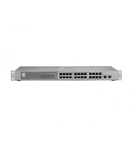 Level One 26 端口 PoE 交換機，2 個 GIG SFP/RJ45 組合，24 個 PoE 輸出 - FGP-2412