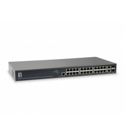 Level One 圖靈 26 端口 L3 LITE 託管千兆 POE 交換機，24 個 POE 輸出，185W，2 個 SFP/RJ45 組合 - GEP-2681