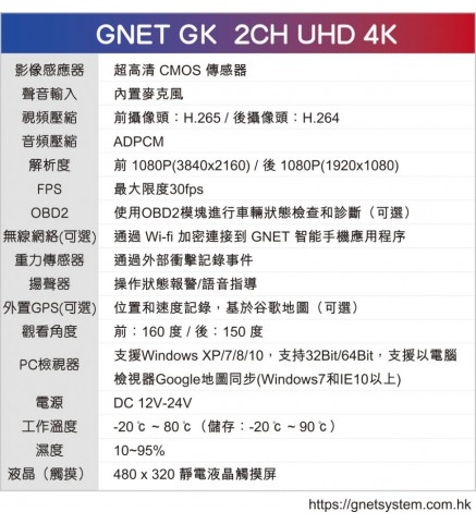 GNET 4K行車記錄儀 - GNET GK 4K DASH CAM