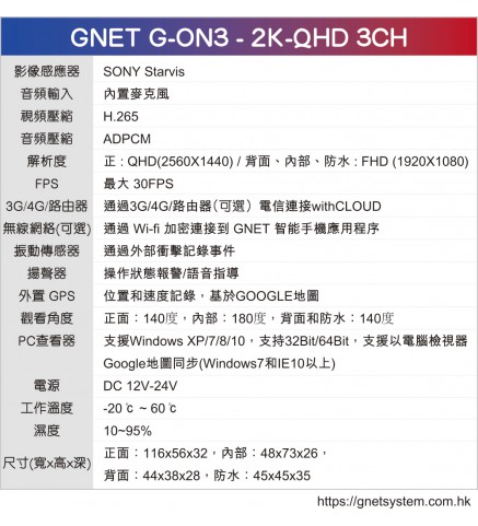 GNET FHD行車記錄儀 - GNET G-ON3 3CH FHD DASH CAM