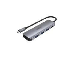 UNITEK優越者 - 6 合 1 USB3.1 Gen1 Type-C 集線器（3 端口 USB-A + SD 讀卡器 + PD 100W），深空灰色 - H1107C