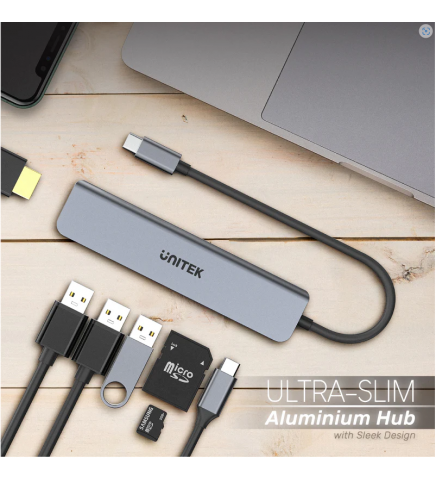 UNITEK優越者 - uHUB S7+ 7 合 1 超纖薄多媒體 USB-C Hub (支援5Gbps、4K HDMI 和 USB-PD 100W)- H1118A