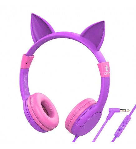 iClever BoostCare 兒童耳機，有線頭戴式耳機 玫瑰紫色 - HS01 CAT Rose & Purple