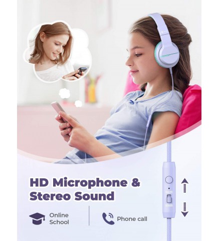 iClever HS19 兒童耳機 附麥克風 紫色 - HS19 Purple