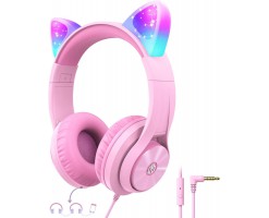 iClever Cat Ear Light Up Kids Headphones - HS20 CAT Pink