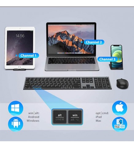 iClever Combo藍牙+ 2.4G無線鍵盤和滑鼠組合 - IC-DK03 Combo太空灰