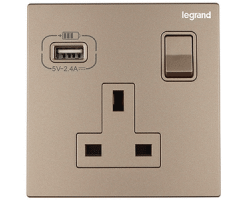Legrand Galion-1位有掣插座連USB充電 英國標準（玫瑰金）-13A-K8/15/13/U-C1-HK