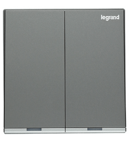 Legrand Galion-2 Gang 20A Switches (Dark silver-silver bar)-Double pole switchs with Amber LED 20 A-250V-K8/32D20AN-C3-HK