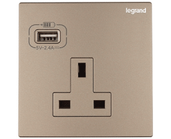 Legrand Galion-1位插座連USB充電 英國標準（玫瑰金）-13A-K8/426/13/U-C1-HK