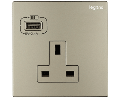 Legrand Galion-1位插座連USB充電 英國標準（香檳金）-13A-K8/426/13/U-C2-HK
