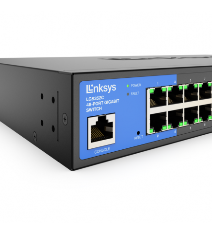 LinkSys 48 連接埠託管千兆乙太網路交換機，具有 4 個 10G SFP+ 上行鏈路，符合 TAA/交換器 - LGS352C-EU