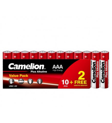 Camelion - AAA高能鹼性電池 (12粒, 補充裝) - LR03-SP10+2