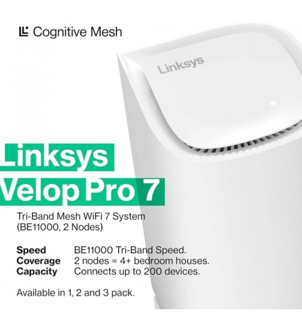 Linksys Velop Pro 7 三頻 BE11000 認知網狀路由器 2件裝 - MBE7002-AH