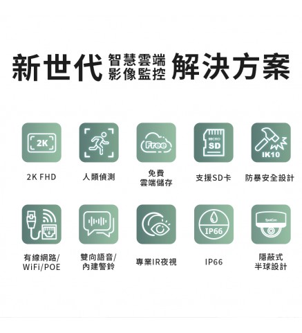 SpotCam MD1 超高清2K 防水防暴 智能雲端 AI 攝影機（戶外適用）/攝像機 - MD1 2K 超高清防水防暴AI攝影機 POE
