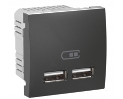 施耐德 雙位 USB 2.0 充電插座 石紋灰 - MGU3_418_NS