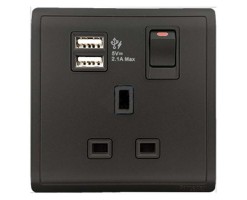 施耐德 13A 單位有掣插座連兩位USB充電插座 炫亮黑 - MGU5_019_RB