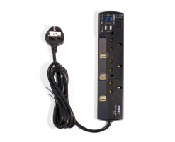 MEC日本剛 - 3位獨立開關插蘇/拖板帶4個 USB 充電插位 - 6呎 / 黑色 / 4 x USB 輸出 3.6A，時間掣 - RB3USBT/6' BLACK