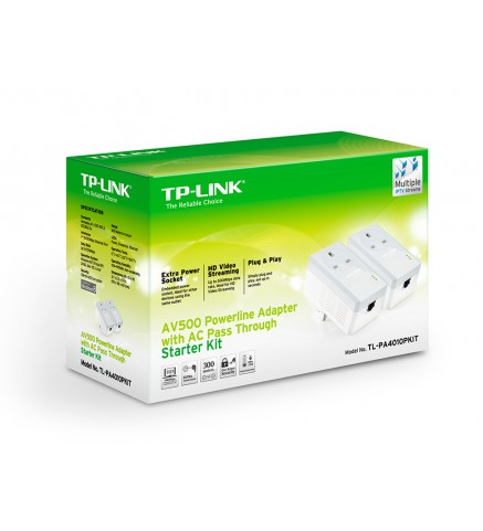 TP-Link 直通電力線 600 入門套件，1 個端口 - TL-PA4010P-KIT