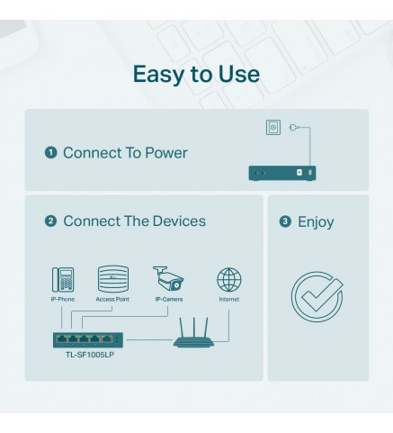 TP-Link 具有 4 端口 PoE 的 5 端口 10/100Mbps 桌面交換機 - TL-SF1005LP