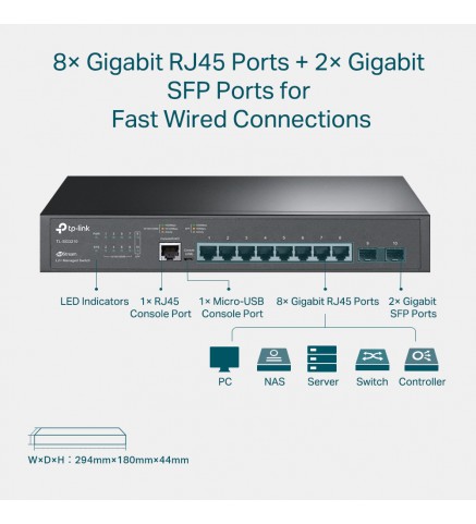 TP-Link JetStream 8 端口千兆 L2+ 管理型交換機，帶 2 個 SFP 插槽 - TL-SG3210